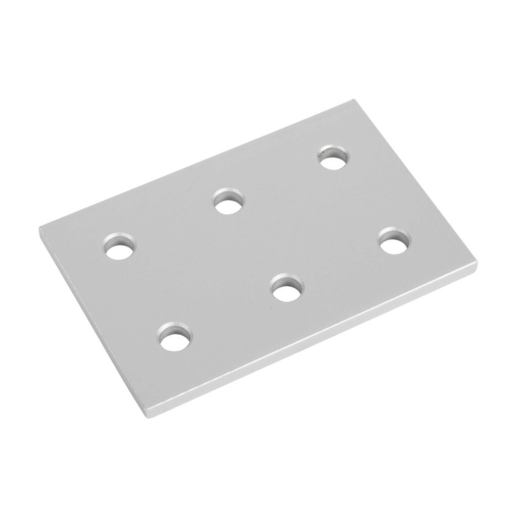 FATH rectangular flat plate, silver, 6 holes, anodized aluminum, slot size 8. For use with all 1.5in and 3in profile T-slotted rails. Manufacturer part number: 093EVD76114.-151114