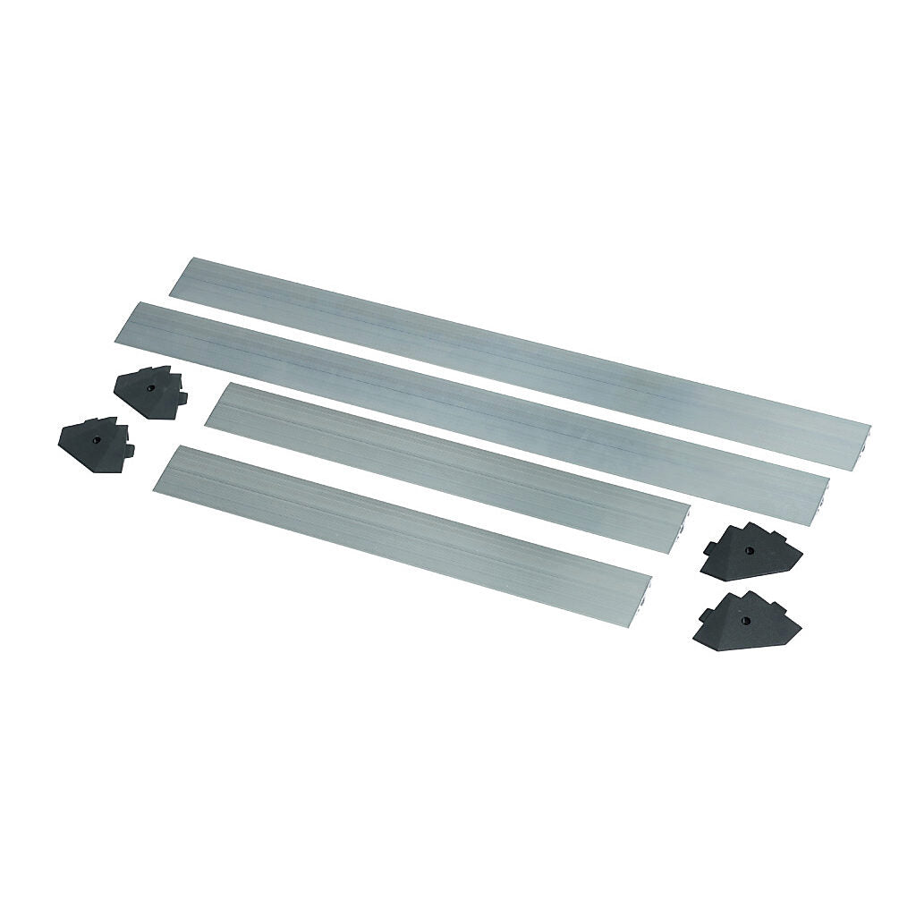 ASO Safety Solutions contact mat trim kit, aluminum. For use with 24 x 36in safety mats. Includes (4) trim corners and (4) mat trim pieces.-2010-0080