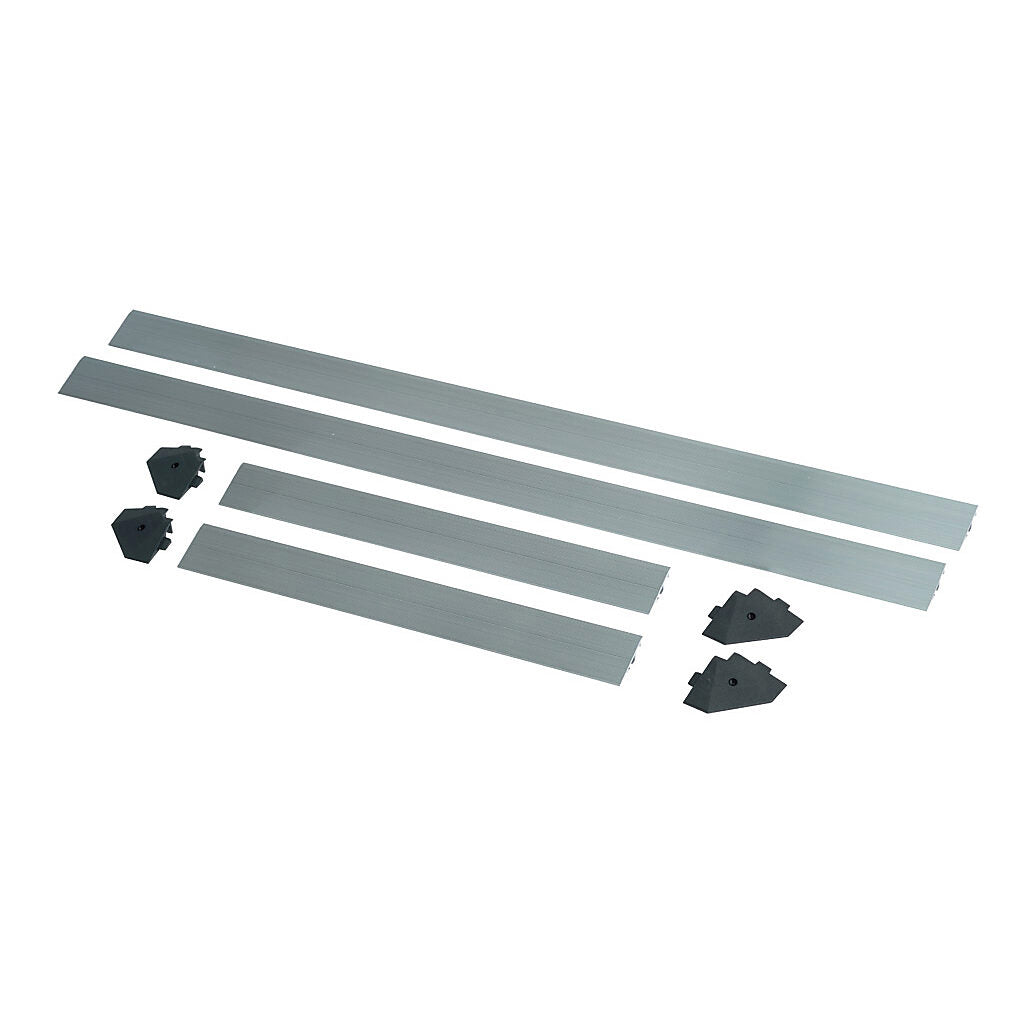 ASO Safety Solutions contact mat trim kit, aluminum. For use with 24 x 48in safety mats. Includes (4) trim corners and (4) mat trim pieces.-2010-0081
