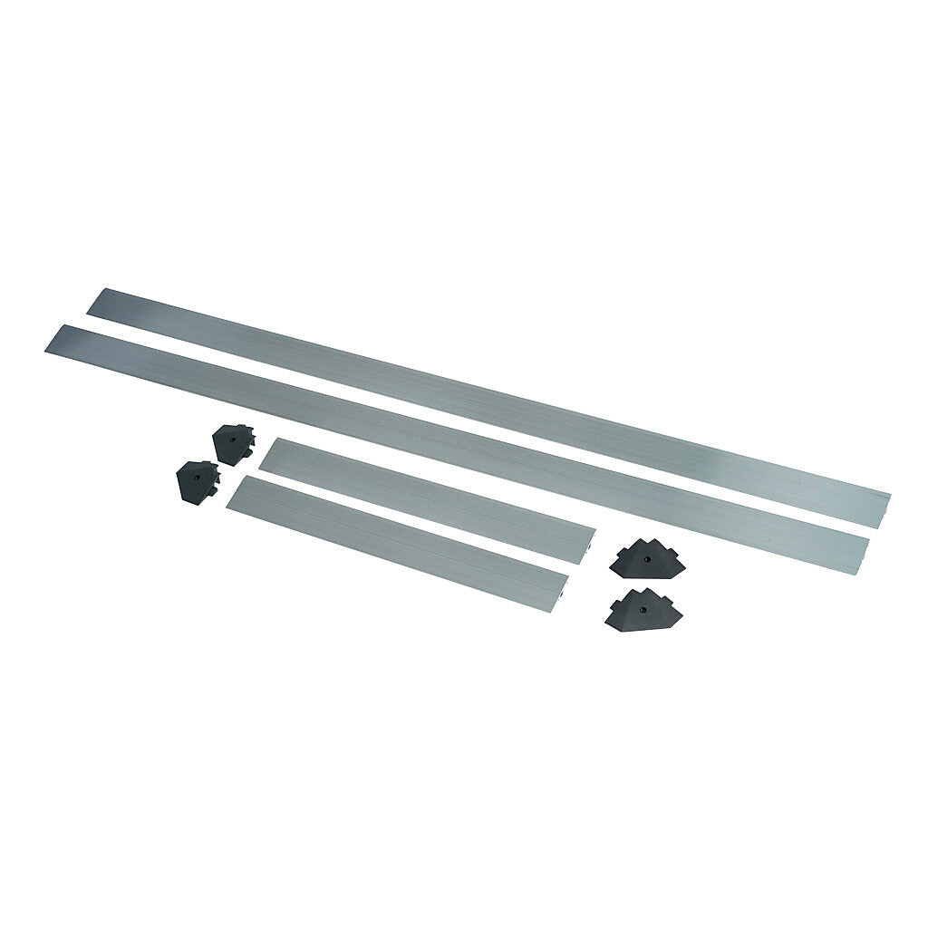 ASO Safety Solutions contact mat trim kit, aluminum. For use with 24 x 60in safety mats. Includes (4) trim corners and (4) mat trim pieces.-2010-0082