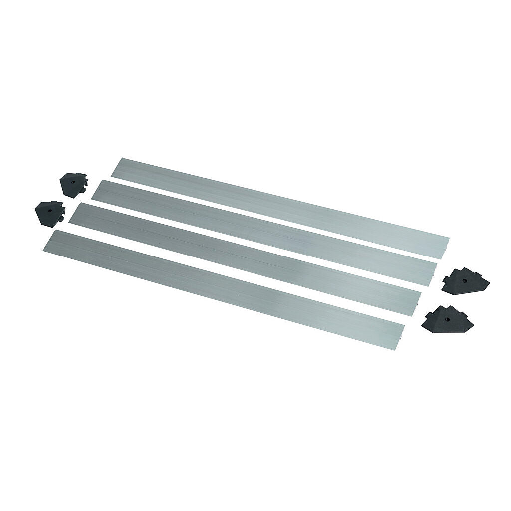 ASO Safety Solutions contact mat trim kit, aluminum. For use with 36 x 36in safety mats. Includes (4) trim corners and (4) mat trim pieces.-2010-0083