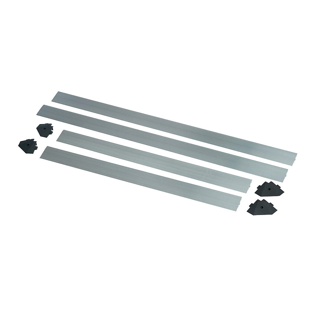 ASO Safety Solutions contact mat trim kit, aluminum. For use with 36 x 48in safety mats. Includes (4) trim corners and (4) mat trim pieces.-2010-0084