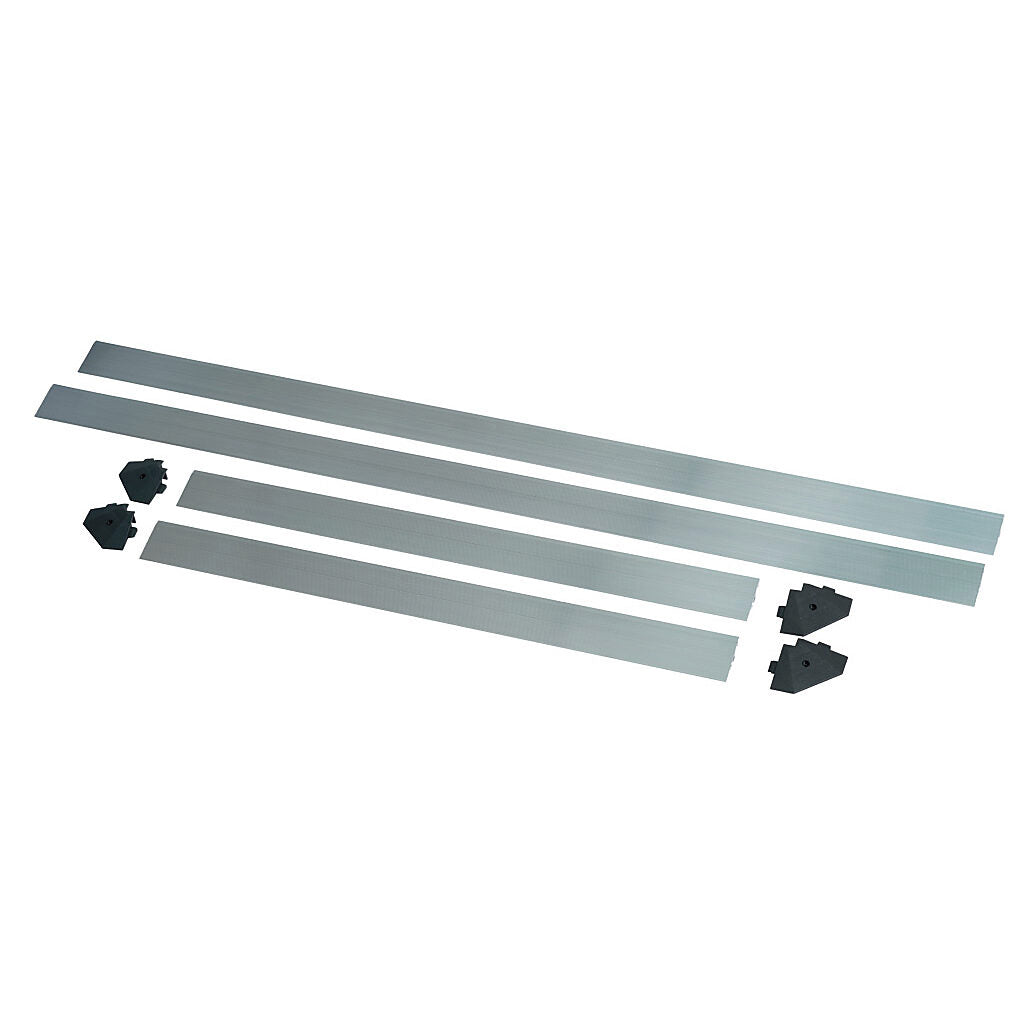 ASO Safety Solutions contact mat trim kit, aluminum. For use with 36 x 60in safety mats. Includes (4) trim corners and (4) mat trim pieces.-2010-0085
