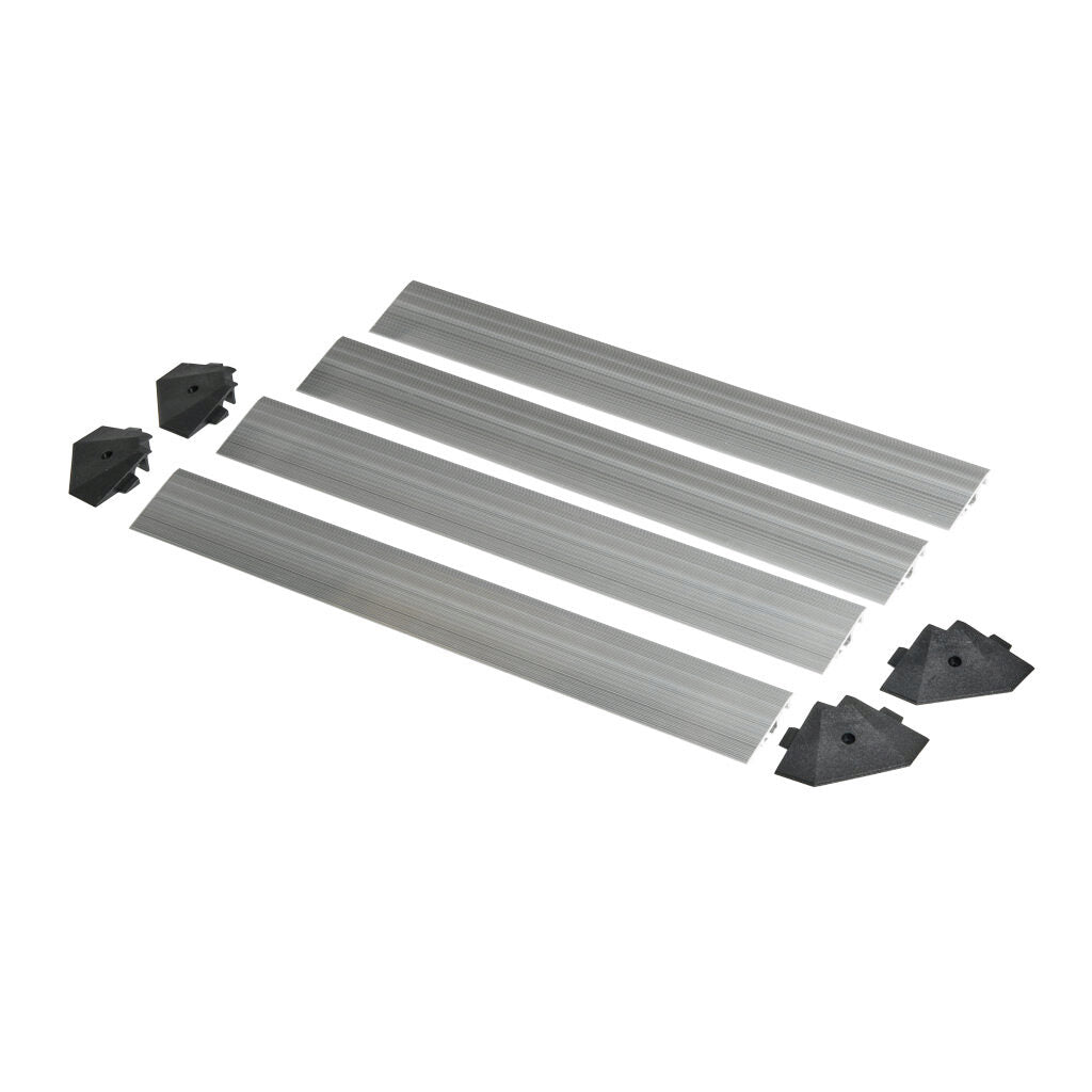 ASO Safety Solutions contact mat trim kit, aluminum. For use with 24 x 24in safety mats. Includes (4) trim corners and (4) mat trim pieces.-2010-0120
