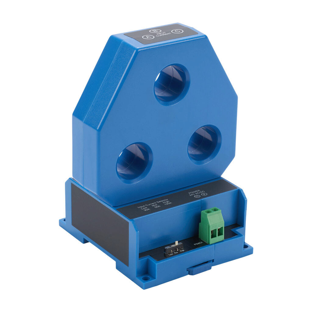 AcuAMP AC current transducer, 3-phase, fixed core, 0-30, 0-50, or 0-100A selectable sensing range, 4-20 mA output.-3ACT100-42-24-F