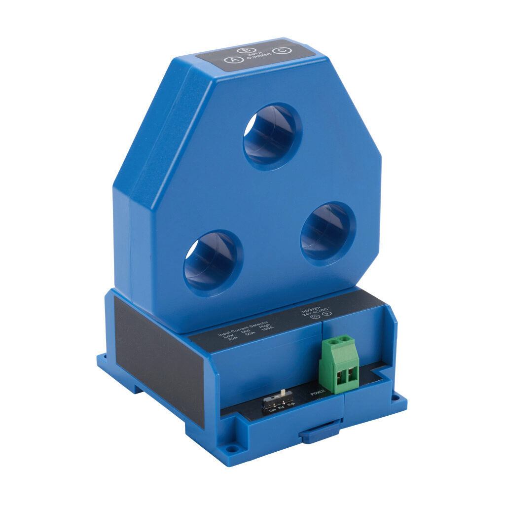 AcuAMP AC current transducer, 3-phase, fixed core, 0-30, 0-50, or 0-100A selectable sensing range, True RMS, 4-20 mA output.-3ACTR100-42-24-F