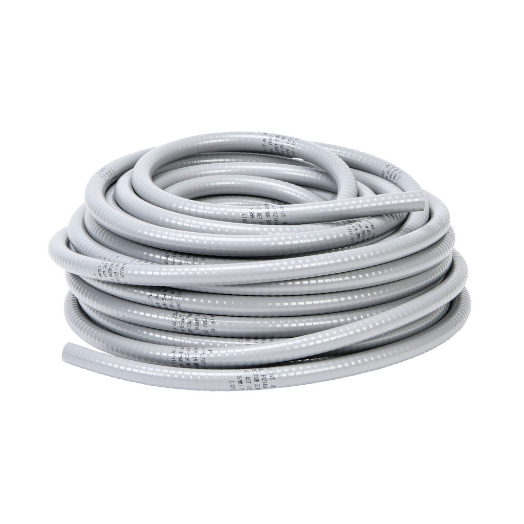 Atkore Liquid-Tuff 6000 liquid-tight flexible non-metallic conduit, embedded spiral rigid PVC, PVC wall, 1/2in trade size, gray, UL-1660 Listed, 100ft/30.4m coil length.-6002-30-00