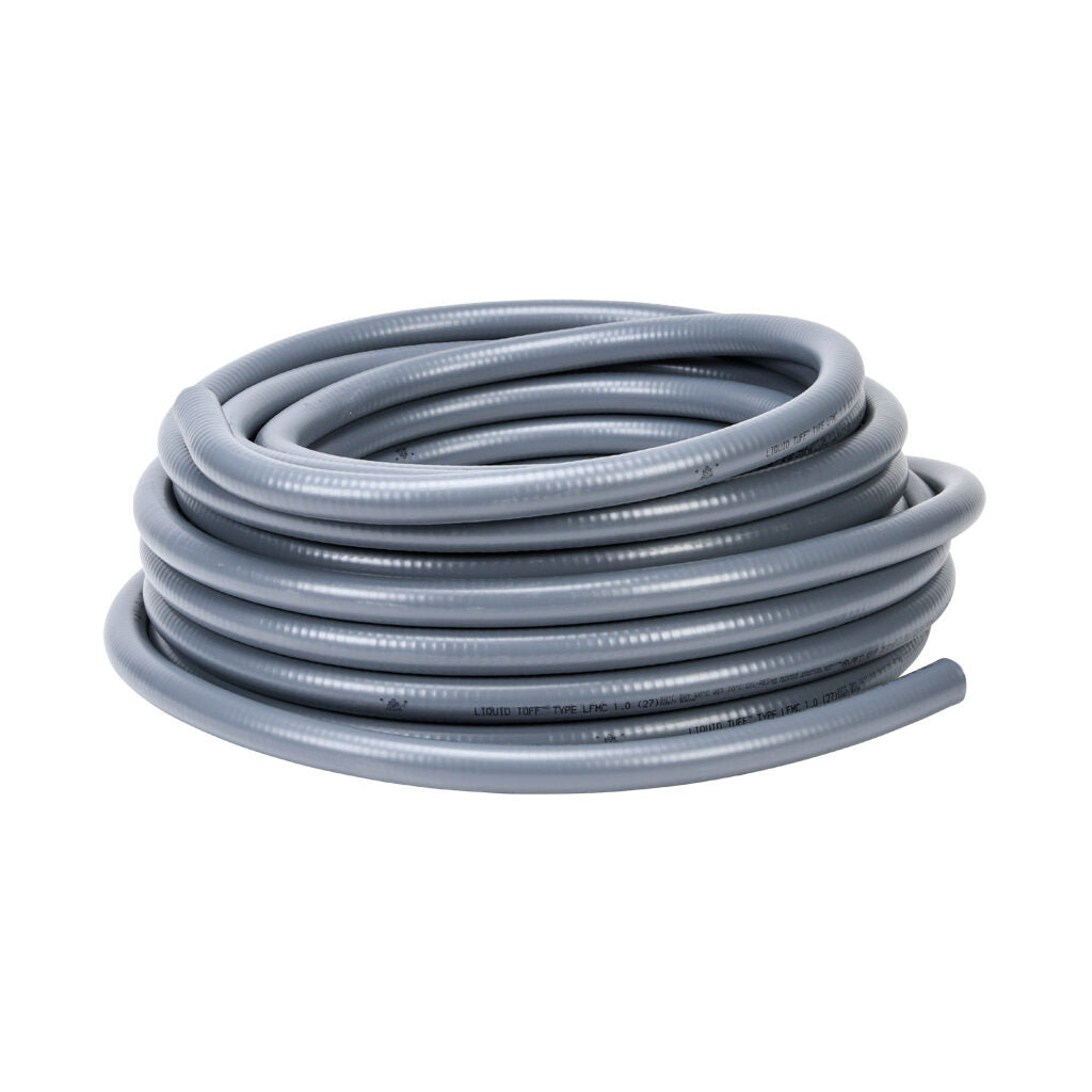 Atkore Liquid-Tuff 6200 liquid-tight flexible metallic conduit, galvanized low carbon steel, PVC jacket, 1in trade size, gray, UL-360 Listed, 100ft/30.4m coil length.-6204-30-00