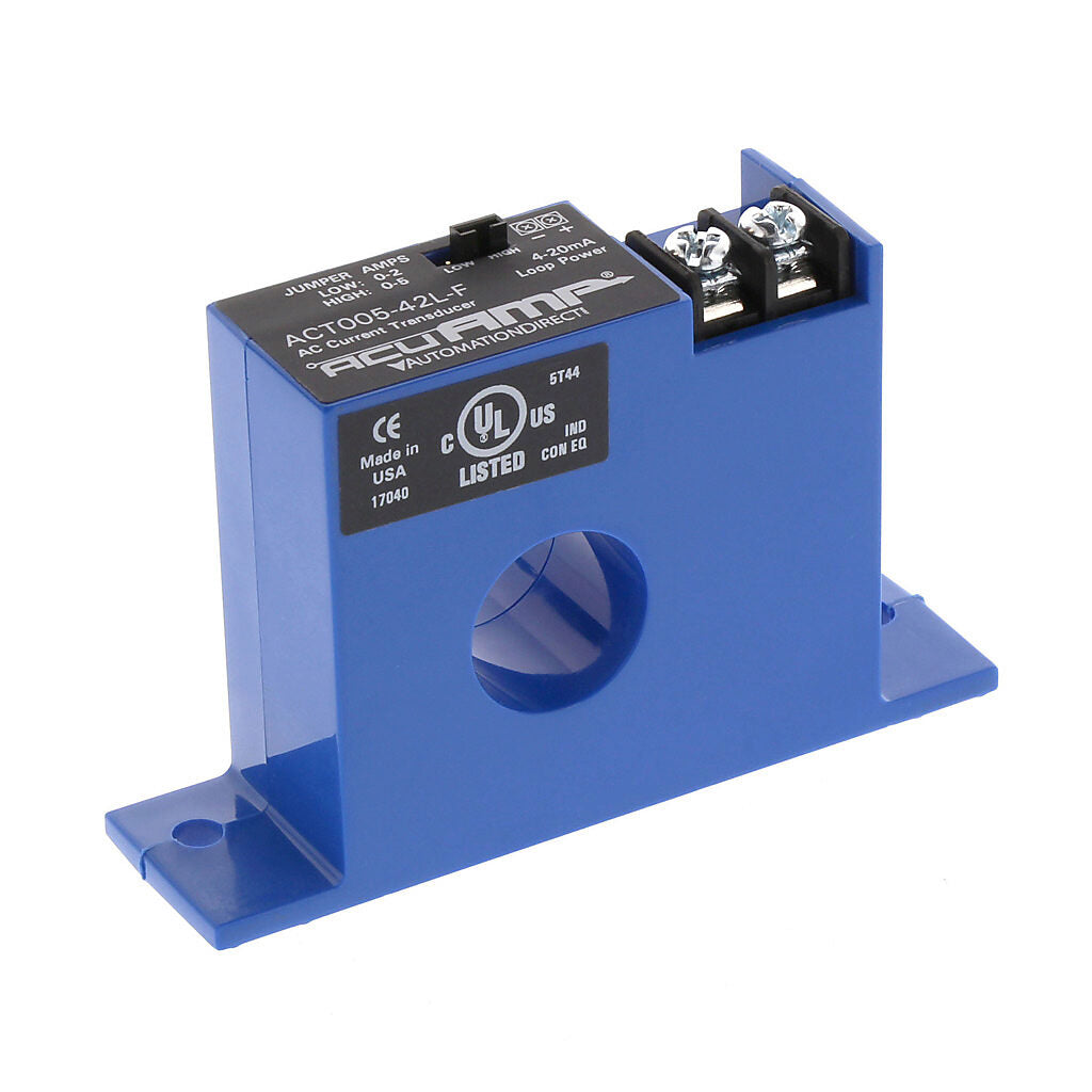 AcuAMP AC current transducer, 1-phase, fixed core, 0-2 or 0-5A selectable sensing range, 4-20 mA output.-ACT005-42L-F