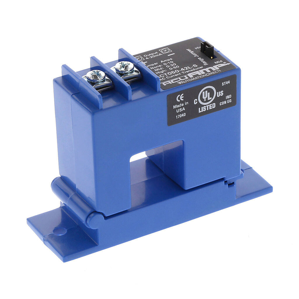 AcuAMP AC current transducer, 1-phase, split core, 0-10, 0-20, or 0-50A selectable sensing range, 4-20 mA output.-ACT050-42L-S