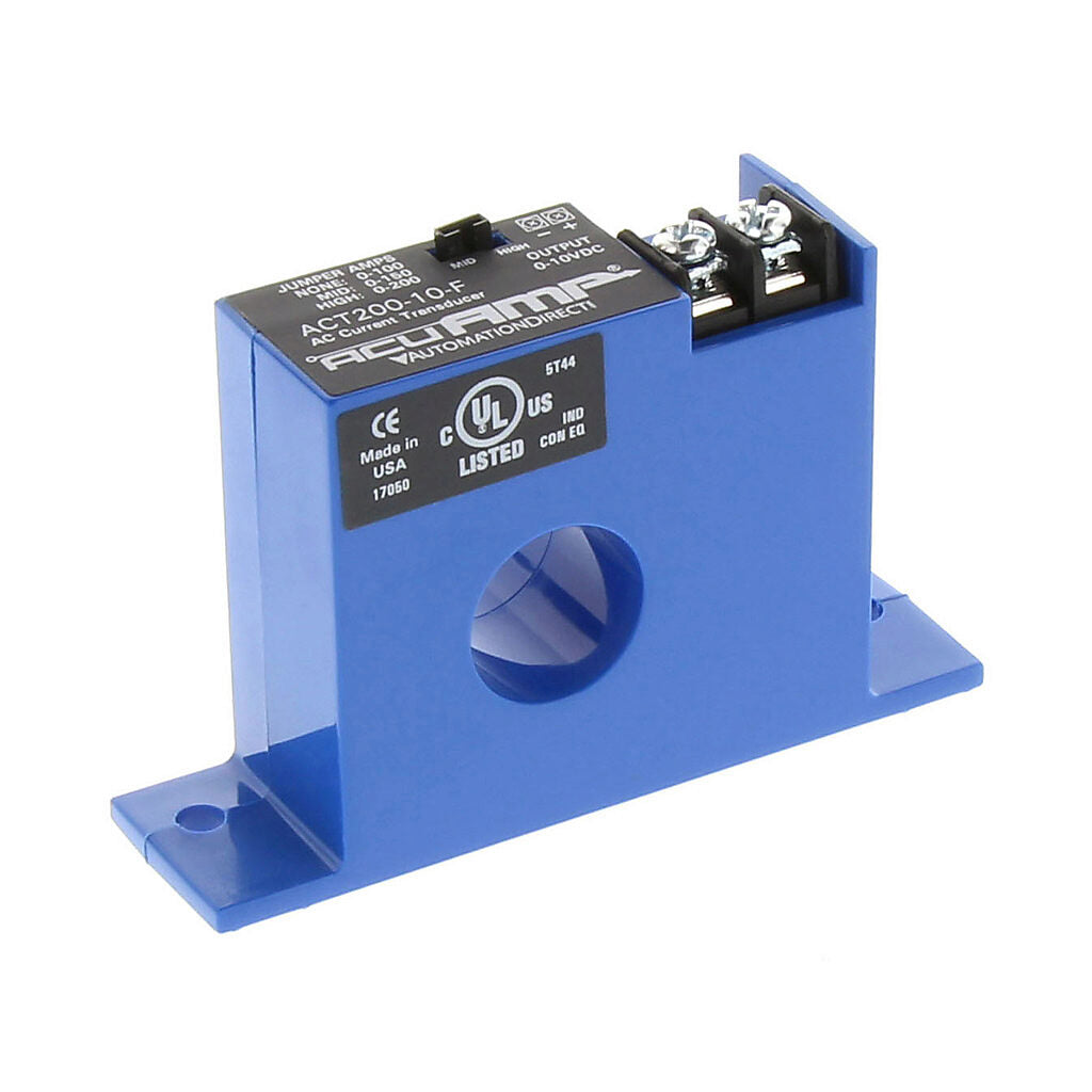 AcuAMP AC current transducer, 1-phase, fixed core, 0-100, 0-150, or 0-200A selectable sensing range, 0-10 VDC output.-ACT200-10-F