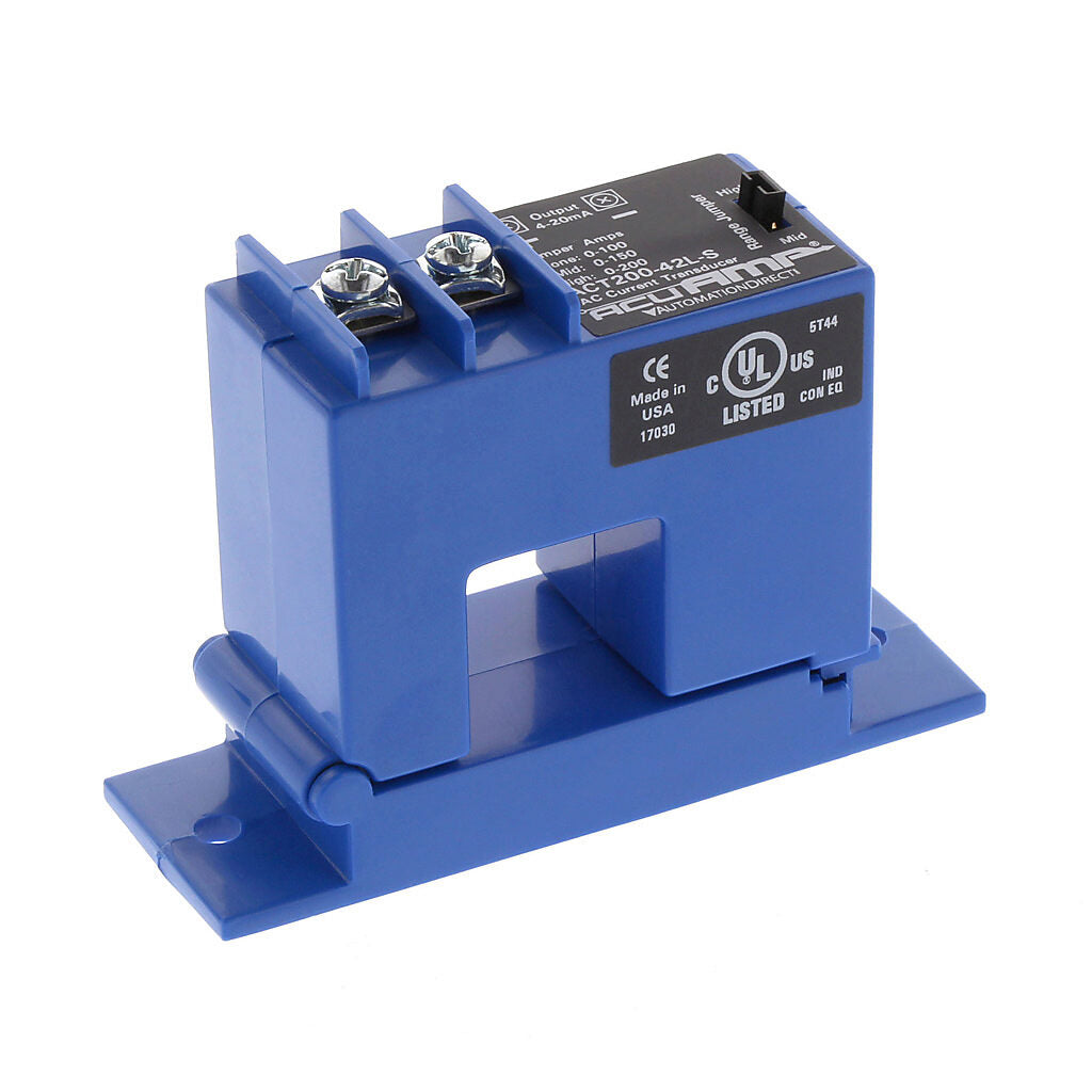 AcuAMP AC current transducer, 1-phase, split core, 0-100, 0-150, or 0-200A selectable sensing range, 4-20 mA output.-ACT200-42L-S