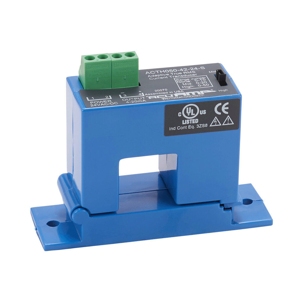 AcuAMP AC current transducer, 1-phase, split core, 0-10, 0-20, 0-50A selectable, with time integration sensing range, True RMS, 4-20 mA output.-ACTH050-42-24-S