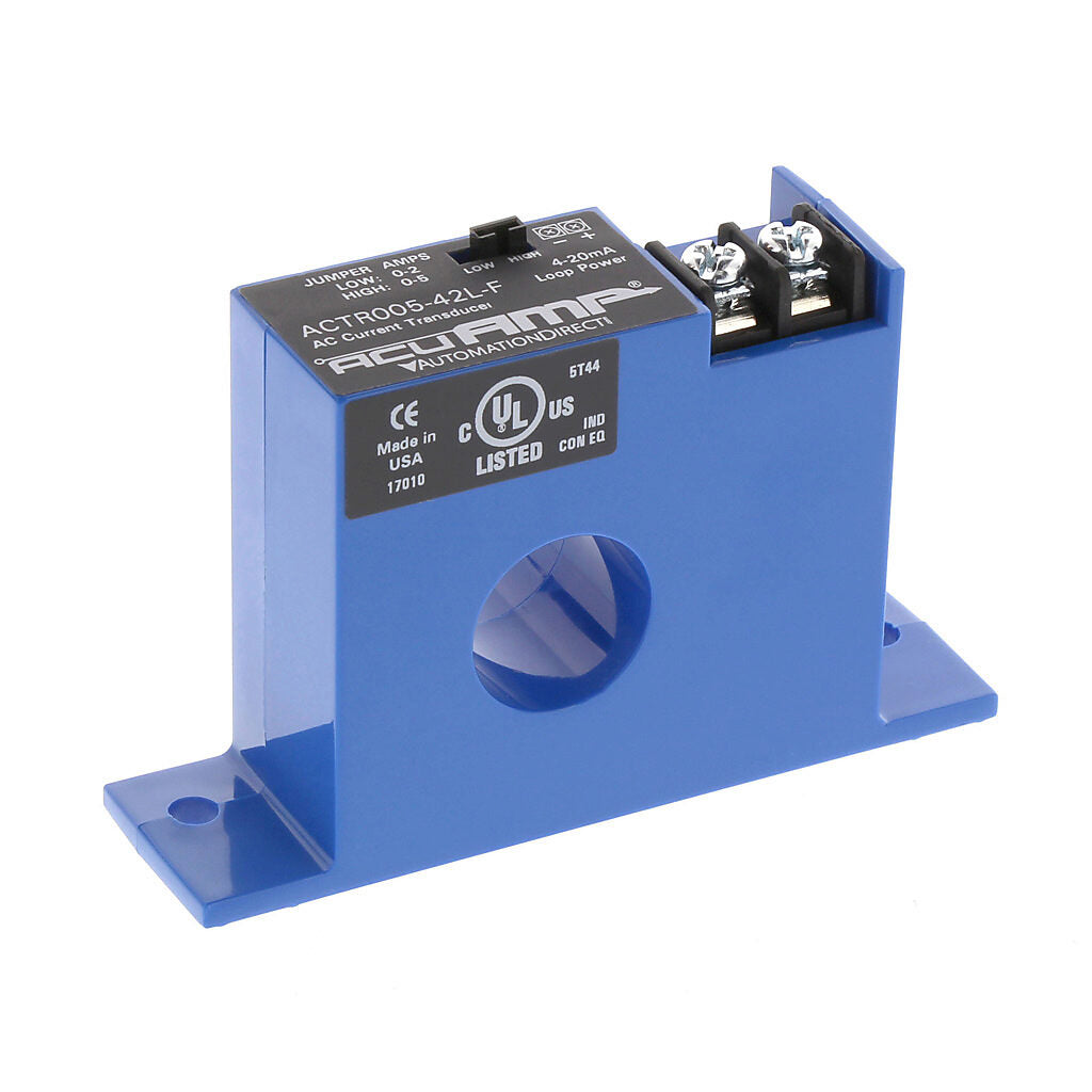 AcuAMP AC current transducer, 1-phase, fixed core, 0-2 or 0-5A selectable sensing range, True RMS, 4-20 mA output.-ACTR005-42L-F
