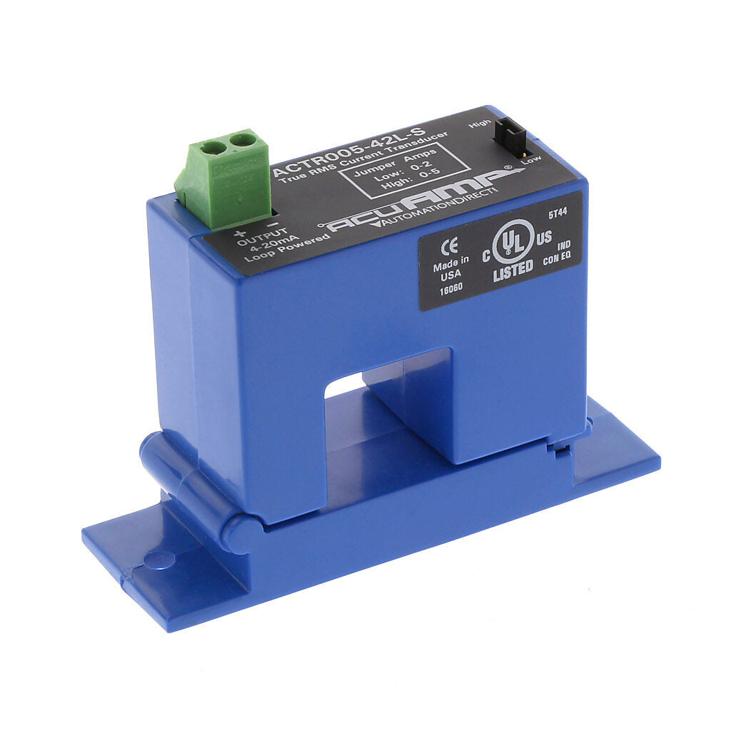 AcuAMP AC current transducer, 1-phase, split core, 0-2 or 0-5A selectable sensing range, True RMS, 4-20 mA output.-ACTR005-42L-S