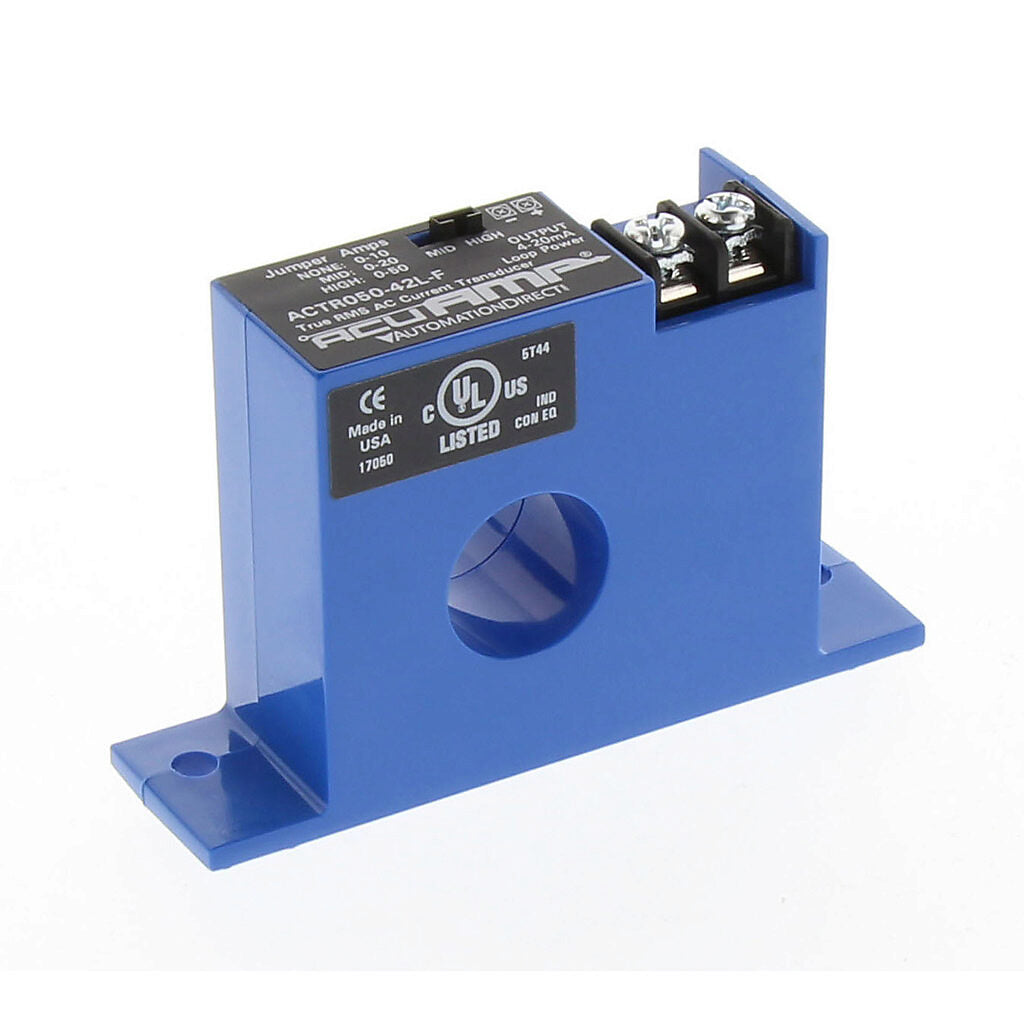 AcuAMP AC current transducer, 1-phase, fixed core, 0-10, 0-20, or 0-50A selectable sensing range, True RMS, 4-20 mA output.-ACTR050-42L-F