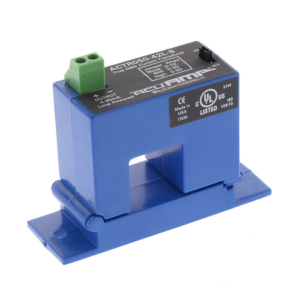 AcuAMP AC current transducer, 1-phase, split core, 0-10, 0-20, or 0-50A selectable sensing range, True RMS, 4-20 mA output.-ACTR050-42L-S