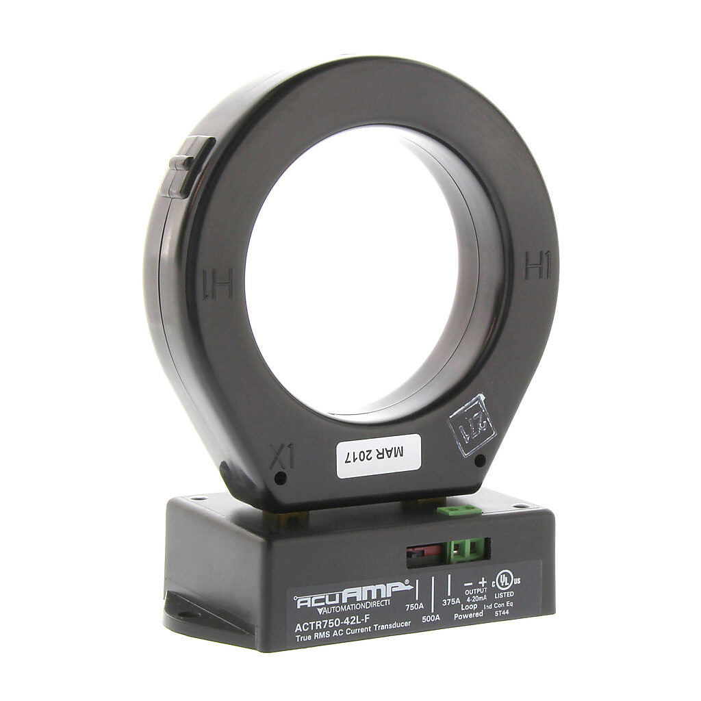 AcuAMP AC current transducer, 1-phase, fixed core, 0-375, 0-500, or 0-750A selectable sensing range, True RMS, 4-20 mA output.-ACTR750-42L-F