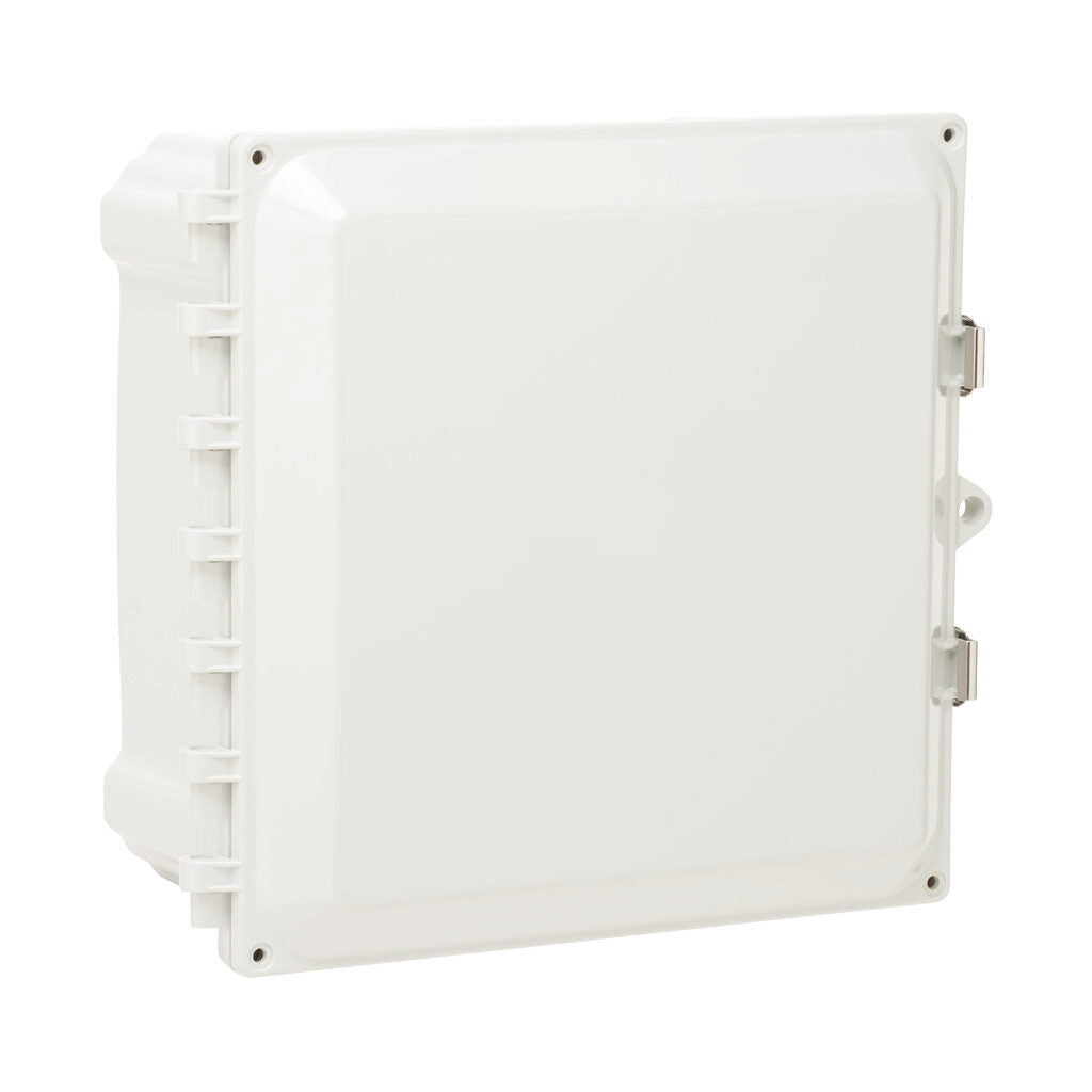 AttaBox Heartland series enclosure, NEMA 1/3R/4/4X/12, 10 x 10 x 6in (HxWxD), wall mount, polycarbonate, Pantone 7541 C light gray, single-door, stainless steel quick-release latch.-AH10106SS