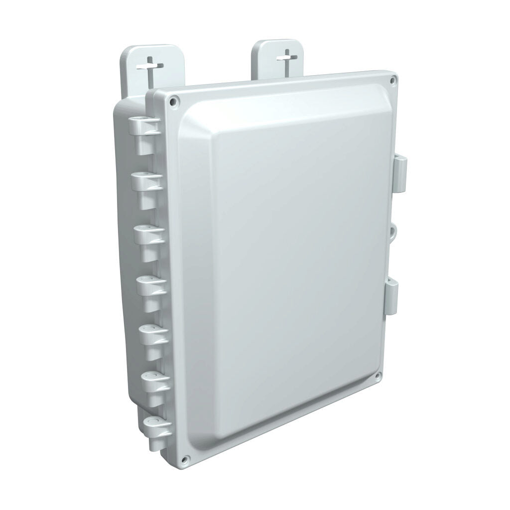 AttaBox Heartland SL series enclosure, NEMA 1/3R/4/4X/12, 10 x 8 x 3in (HxWxD), wall mount, polycarbonate, Pantone 7541 C light gray, single-door, polycarbonate quick-release latch.-AH1083