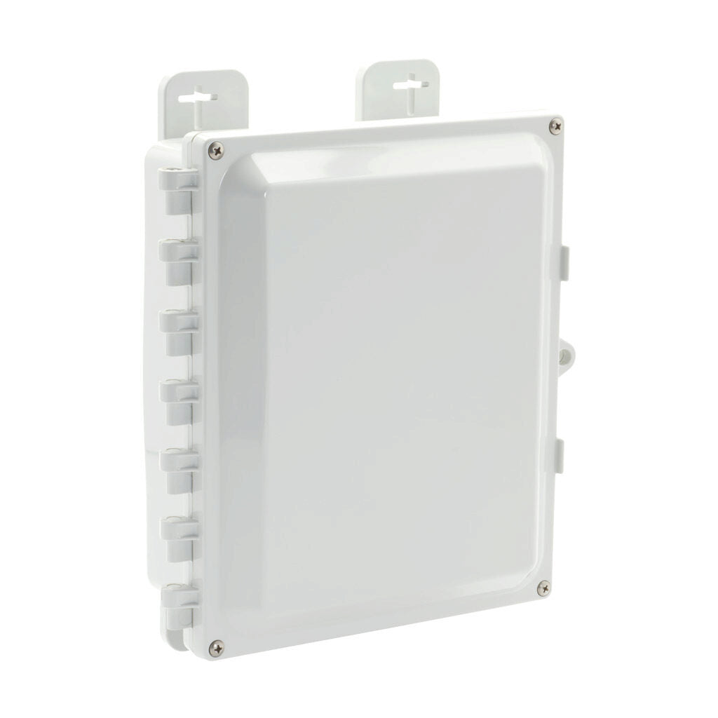 AttaBox Heartland SL series enclosure, NEMA 1/3R/4/4X/6P/12, 10 x 8 x 3in (HxWxD), wall mount, polycarbonate, Pantone 7541 C light gray, hinged screw cover.-AH1083HW