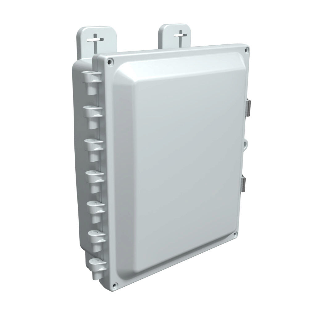 AttaBox Heartland SL series enclosure, NEMA 1/3R/4/4X/12, 10 x 8 x 3in (HxWxD), wall mount, polycarbonate, Pantone 7541 C light gray, single-door, stainless steel quick-release latch.-AH1083SS