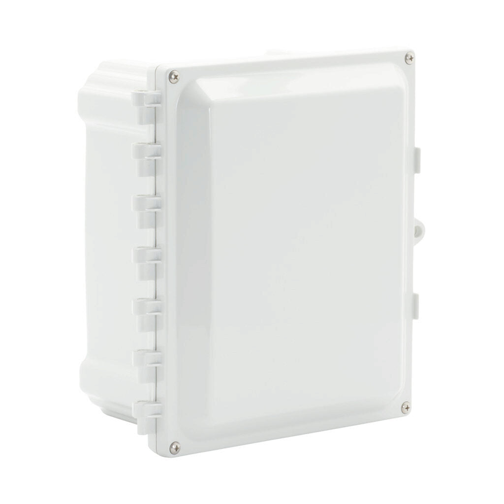 AttaBox Heartland series enclosure, NEMA 1/3R/4/4X/6P/12, 10 x 8 x 4in (HxWxD), wall mount, polycarbonate, Pantone 7541 C light gray, hinged screw cover.-AH1084HW