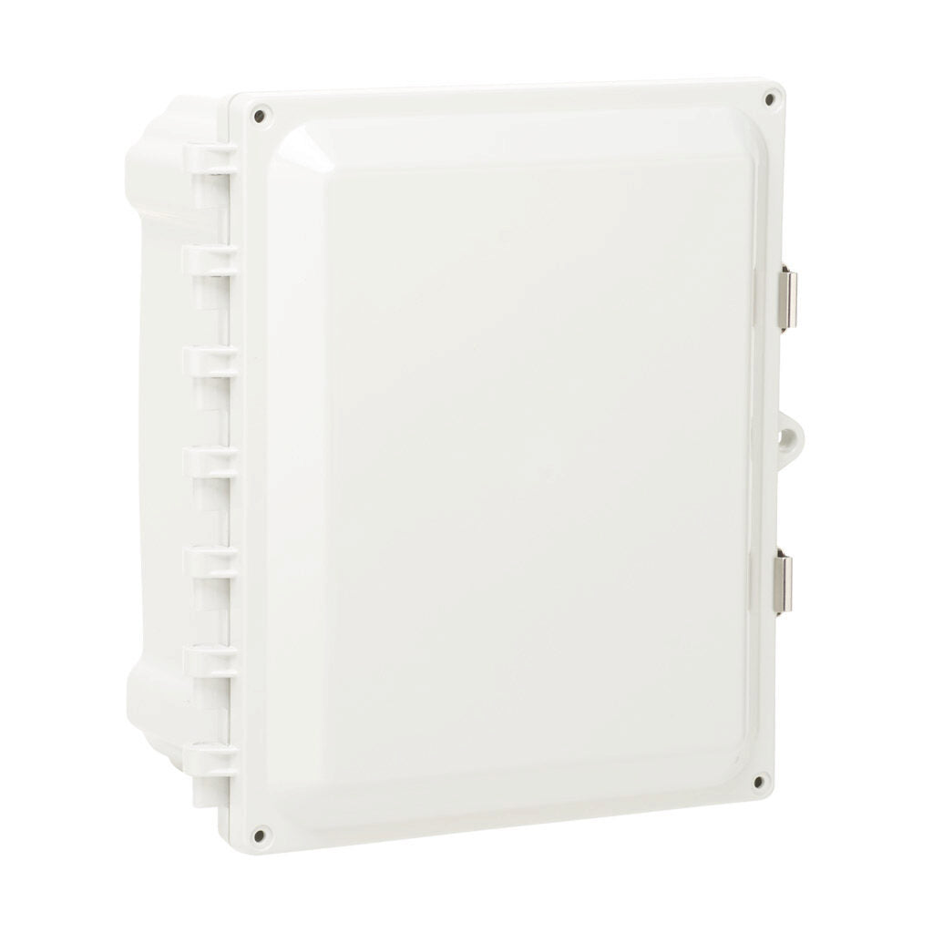 AttaBox Heartland series enclosure, NEMA 1/3R/4/4X/12, 10 x 8 x 4in (HxWxD), wall mount, polycarbonate, Pantone 7541 C light gray, single-door, stainless steel quick-release latch.-AH1084SS