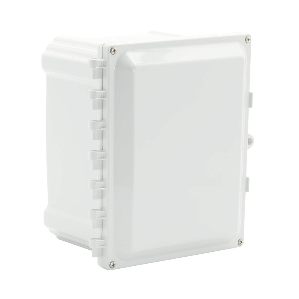 AttaBox Heartland series enclosure, NEMA 1/3R/4/4X/6P/12, 10 x 8 x 6in (HxWxD), wall mount, polycarbonate, Pantone 7541 C light gray, hinged screw cover.-AH1086HW