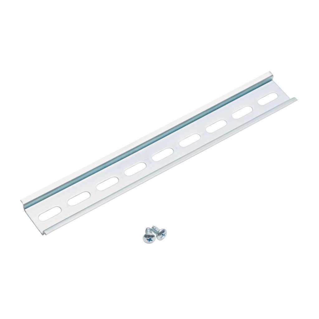 AttaBox DIN rail, slotted, 35mm width, 7mm height, 8.9in length, plated steel. For use with AHx108xxxx, AHxx1010xxxx and AHxx1210xxxx Heartland series enclosures.-AH10DR