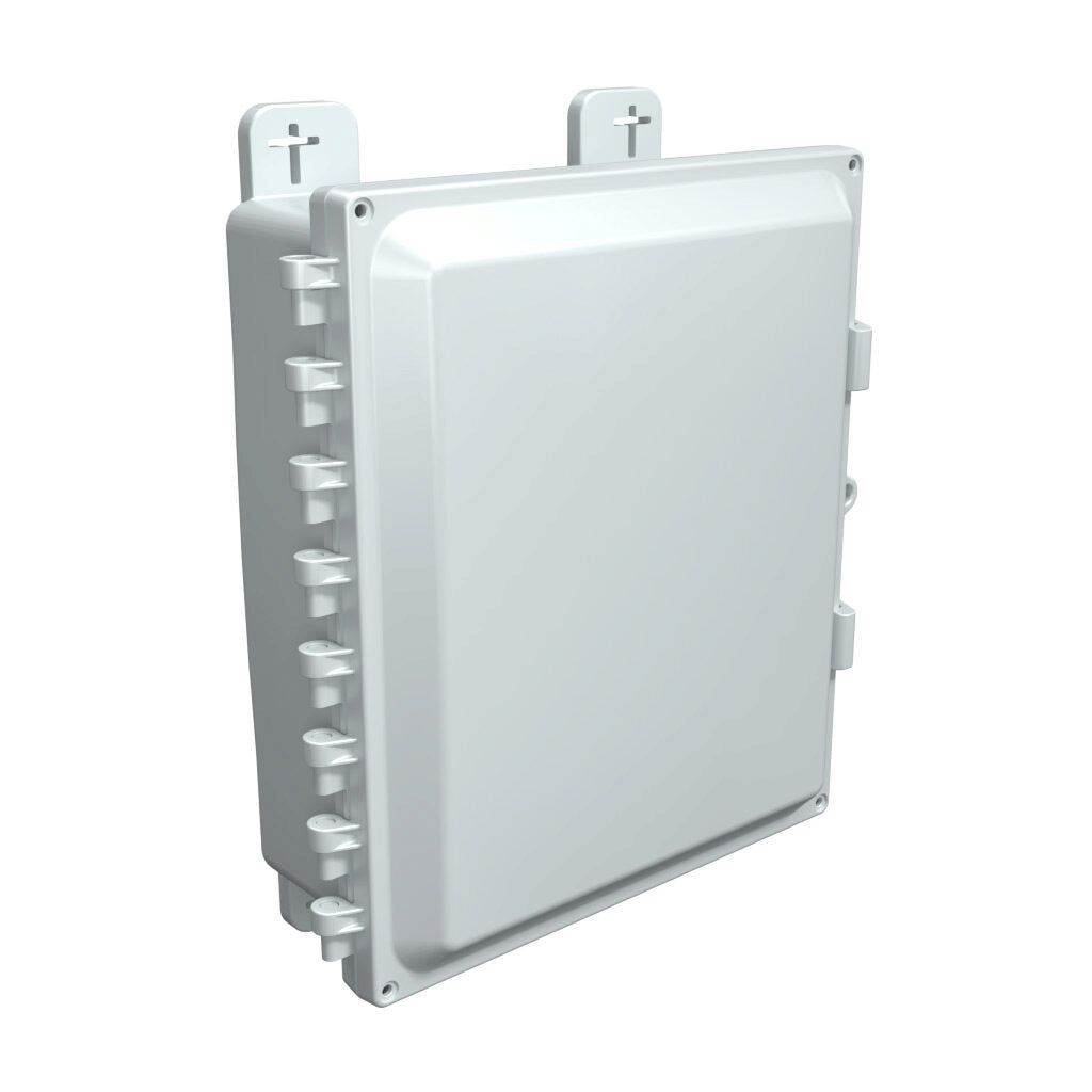 AttaBox Heartland SL series enclosure, NEMA 1/3R/4/4X/12, 12 x 10 x 4in (HxWxD), wall mount, polycarbonate, Pantone 7541 C light gray, single-door, polycarbonate quick-release latch.-AH12104