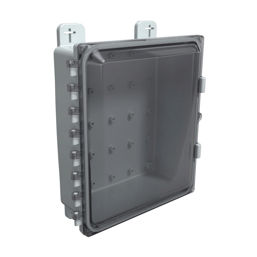 AttaBox Heartland SL series enclosure, NEMA 1/3R/4/4X/12, 12 x 10 x 4in (HxWxD), wall mount, polycarbonate, Pantone 7541 C light gray, smoked polycarbonate single-door, polycarbonate quick-release latch.-AH12104C