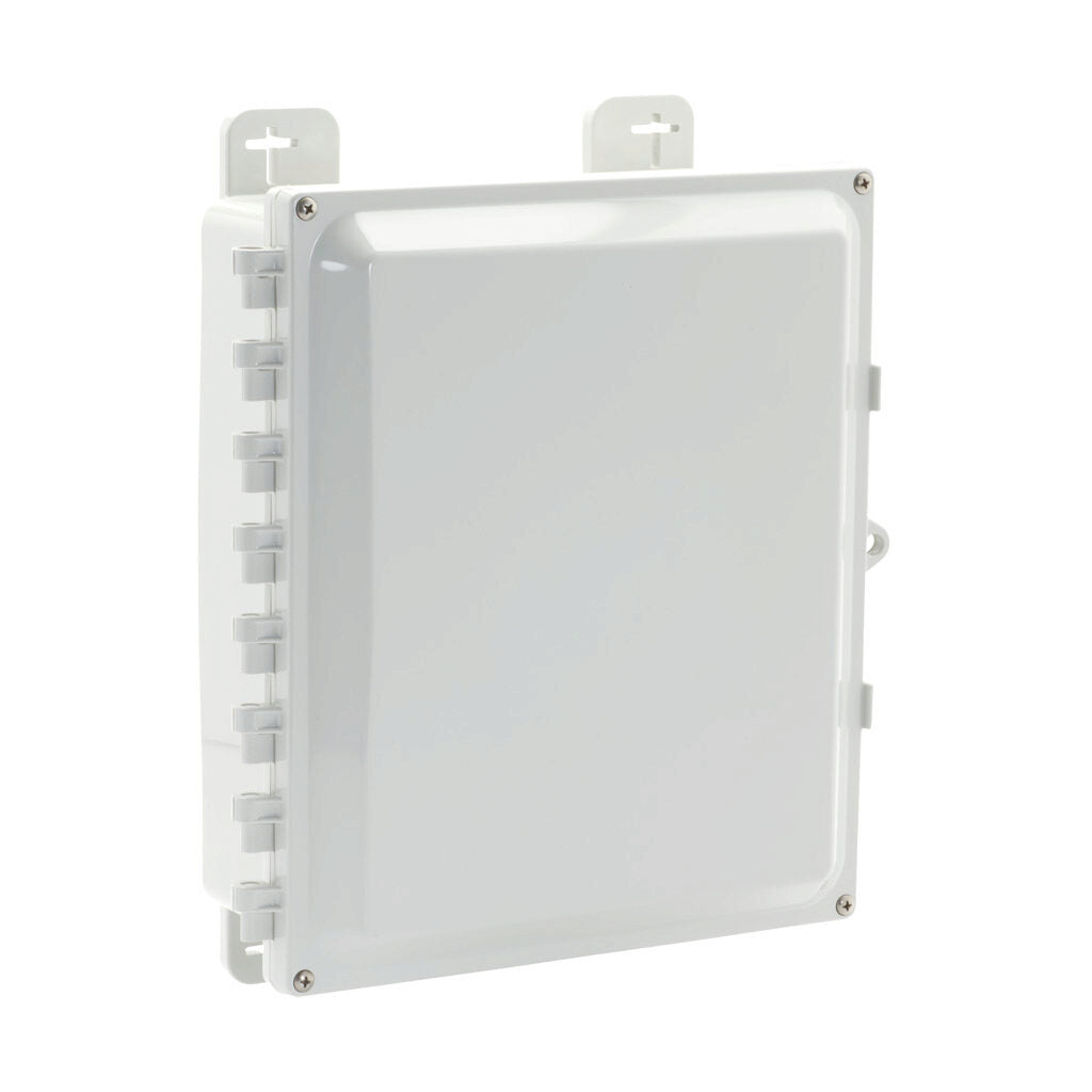 AttaBox Heartland SL series enclosure, NEMA 1/3R/4/4X/6P/12, 12 x 10 x 4in (HxWxD), wall mount, polycarbonate, Pantone 7541 C light gray, hinged screw cover.-AH12104HW