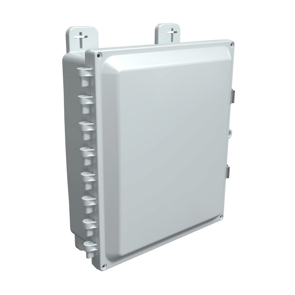 AttaBox Heartland SL series enclosure, NEMA 1/3R/4/4X/12, 12 x 10 x 4in (HxWxD), wall mount, polycarbonate, Pantone 7541 C light gray, single-door, stainless steel quick-release latch.-AH12104SS