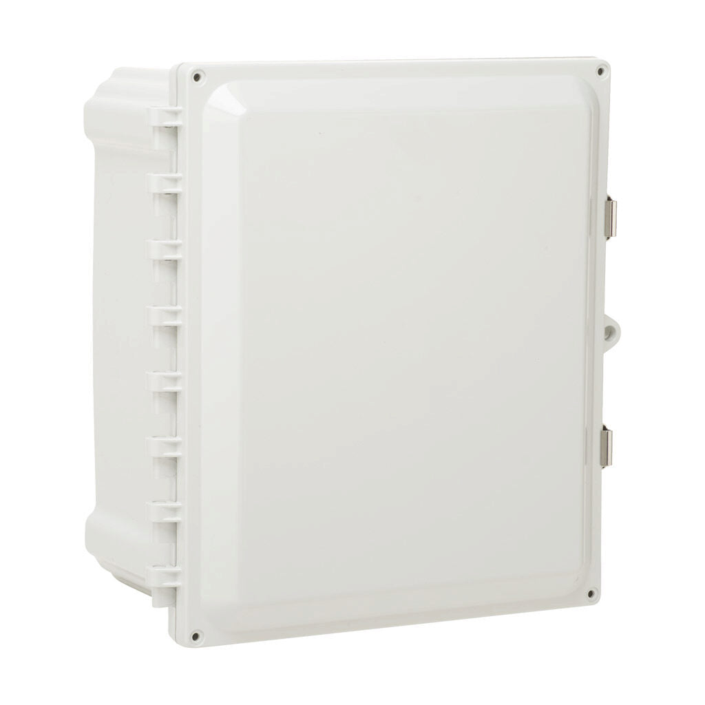 AttaBox Heartland series enclosure, NEMA 1/3R/4/4X/12, 12 x 10 x 6in (HxWxD), wall mount, polycarbonate, Pantone 7541 C light gray, single-door, stainless steel quick-release latch.-AH12106SS