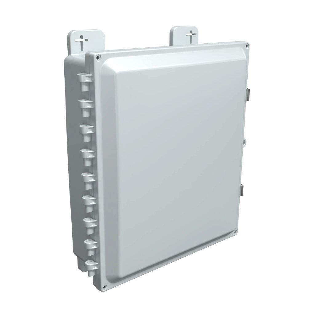 AttaBox Heartland SL series enclosure, NEMA 1/3R/4/4X/12, 14 x 12 x 4in (HxWxD), wall mount, polycarbonate, Pantone 7541 C light gray, single-door, stainless steel quick-release latch.-AH14124SS