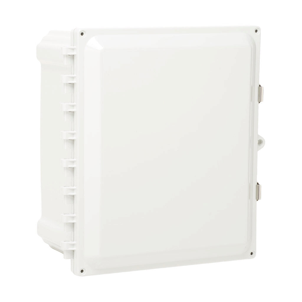 AttaBox Heartland series enclosure, NEMA 1/3R/4/4X/12, 14 x 12 x 6in (HxWxD), wall mount, polycarbonate, Pantone 7541 C light gray, single-door, stainless steel quick-release latch.-AH14126SS