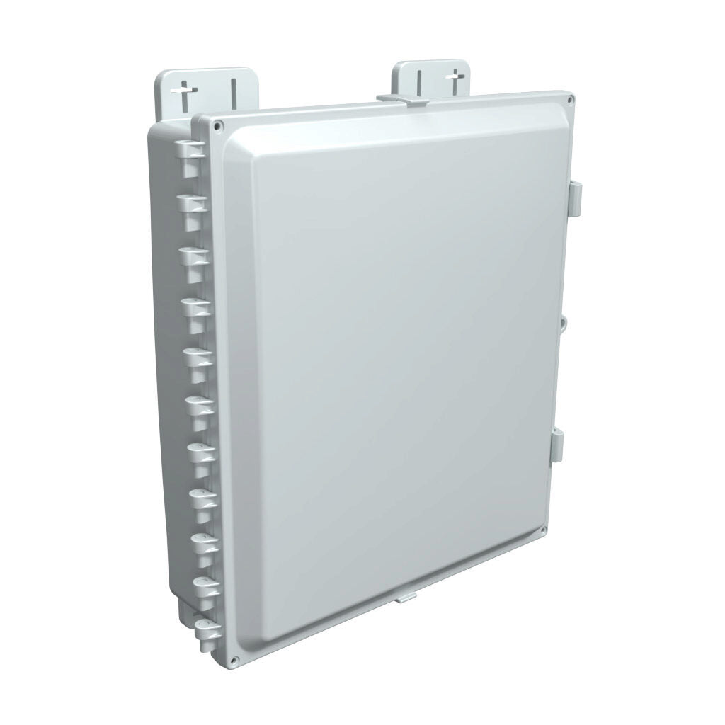 AttaBox Heartland SL series enclosure, NEMA 1/3R/4/4X/12, 16 x 14 x 4in (HxWxD), wall mount, polycarbonate, Pantone 7541 C light gray, single-door, polycarbonate quick-release latch.-AH16144