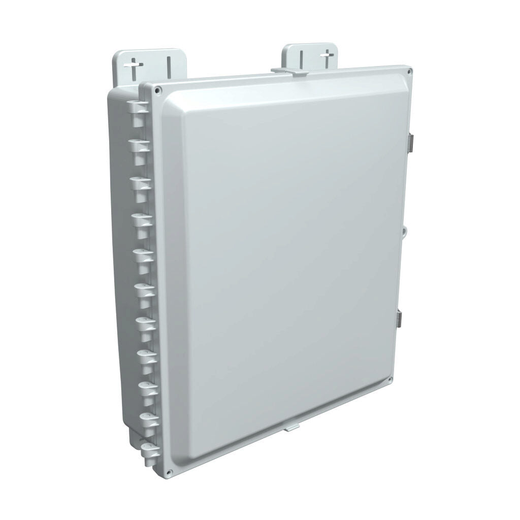 AttaBox Heartland SL series enclosure, NEMA 1/3R/4/4X/12, 16 x 14 x 4in (HxWxD), wall mount, polycarbonate, Pantone 7541 C light gray, single-door, stainless steel quick-release latch.-AH16144SS