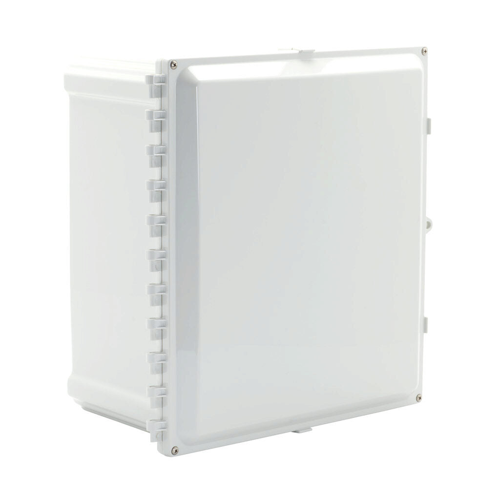 AttaBox Heartland series enclosure, NEMA 1/3R/4/4X/6P/12, 16 x 14 x 8in (HxWxD), wall mount, polycarbonate, Pantone 7541 C light gray, hinged screw cover.-AH16148HW
