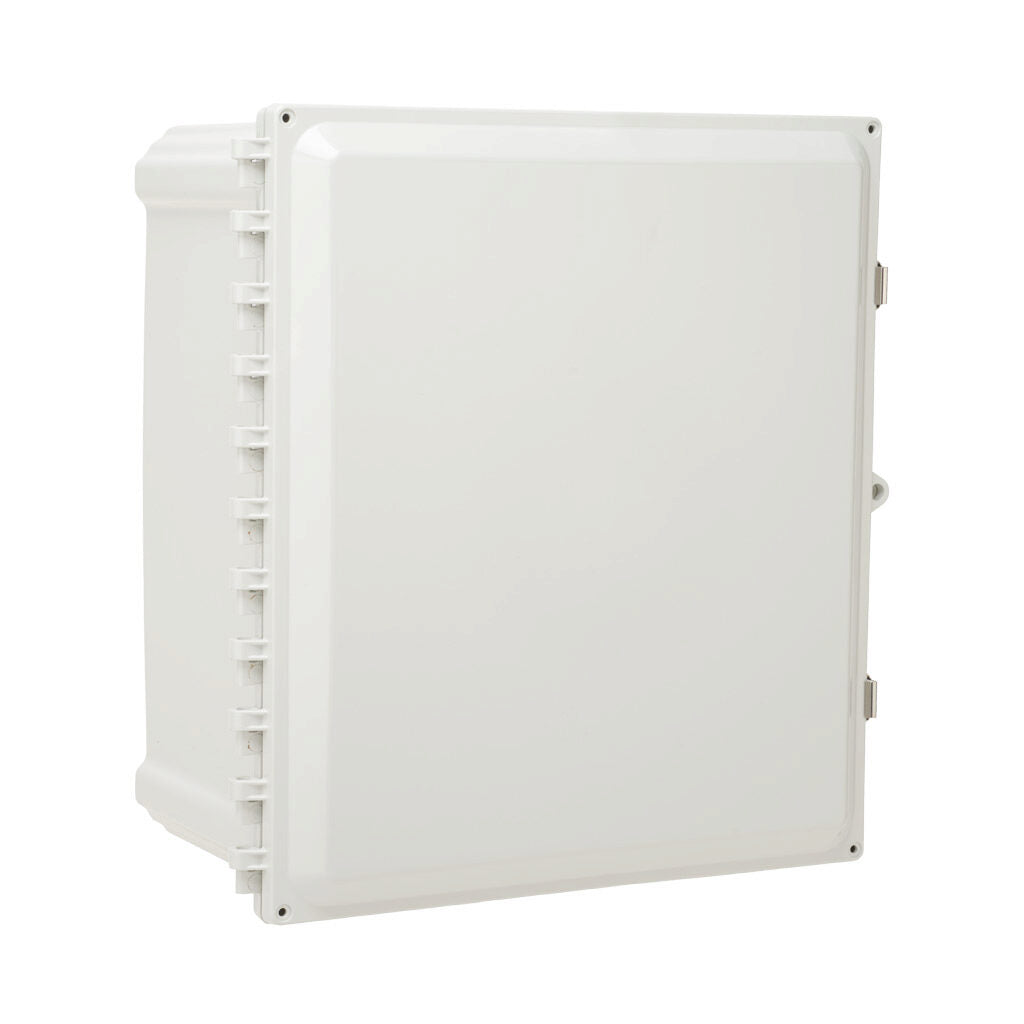 AttaBox Heartland series enclosure, NEMA 1/3R/4/4X/12, 16 x 14 x 8in (HxWxD), wall mount, polycarbonate, Pantone 7541 C light gray, single-door, stainless steel quick-release latch.-AH16148SS