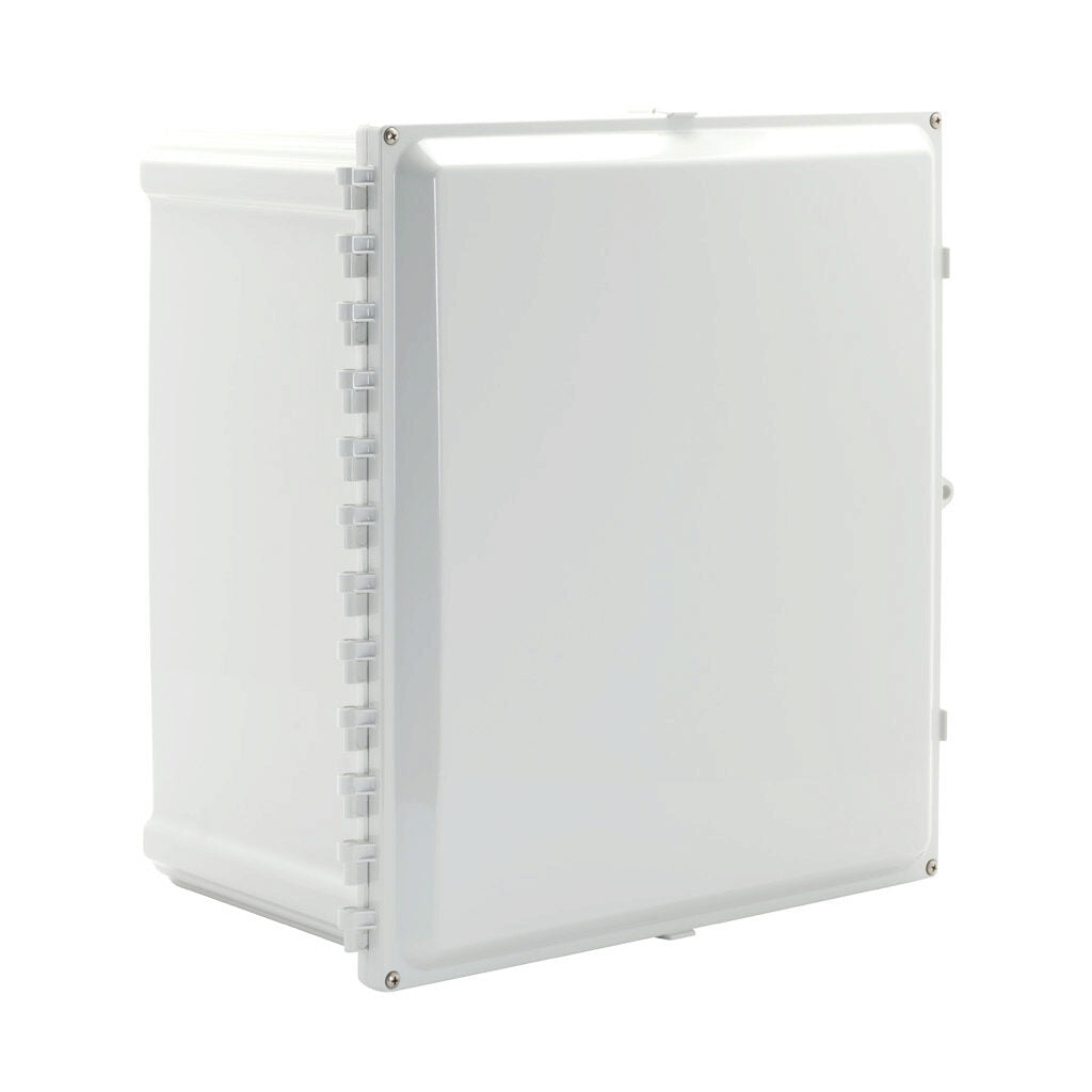 AttaBox Heartland series enclosure, NEMA 1/3R/4/4X/6P/12, 18 x 16 x 10in (HxWxD), wall mount, polycarbonate, Pantone 7541 C light gray, hinged screw cover.-AH181610HW