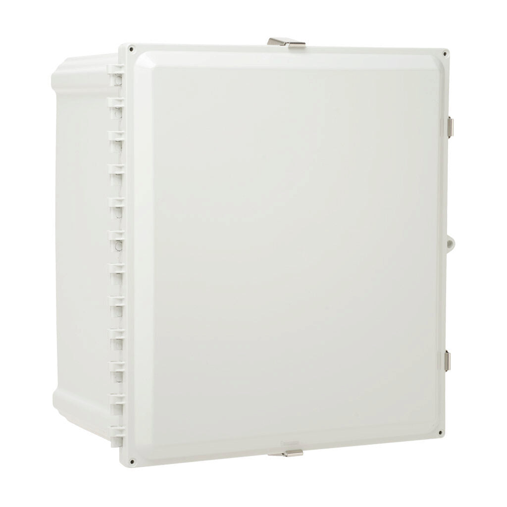 AttaBox Heartland series enclosure, NEMA 1/3R/4/4X/12, 18 x 16 x 10in (HxWxD), wall mount, polycarbonate, Pantone 7541 C light gray, single-door, stainless steel quick-release latch.-AH181610SS
