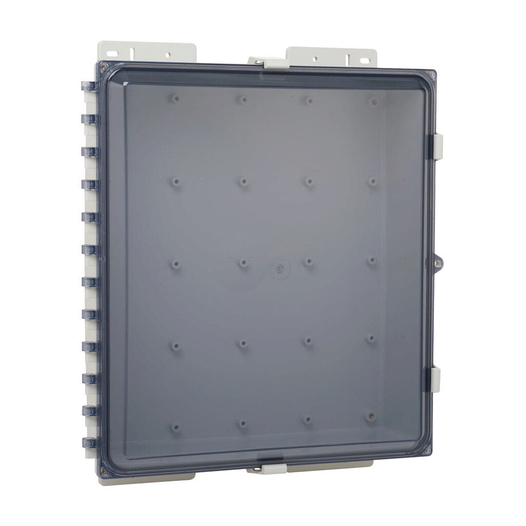 AttaBox Heartland SL series enclosure, NEMA 1/3R/4/4X/12, 18 x 16 x 4in (HxWxD), wall mount, polycarbonate, Pantone 7541 C light gray, smoked polycarbonate single-door, polycarbonate quick-release latch.-AH18164C