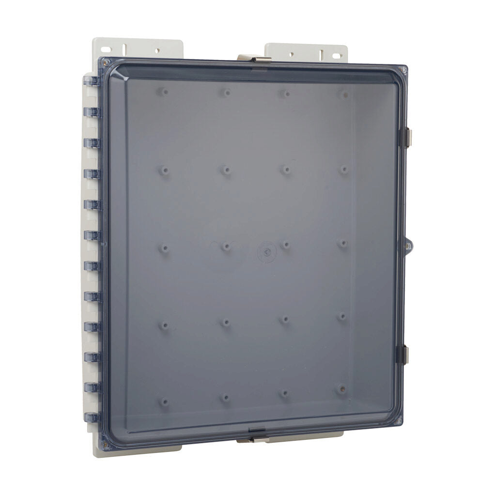 AttaBox Heartland SL series enclosure, NEMA 1/3R/4/4X/12, 18 x 16 x 4in (HxWxD), wall mount, polycarbonate, Pantone 7541 C light gray, smoked polycarbonate single-door, stainless steel quick-release latch.-AH18164CSS