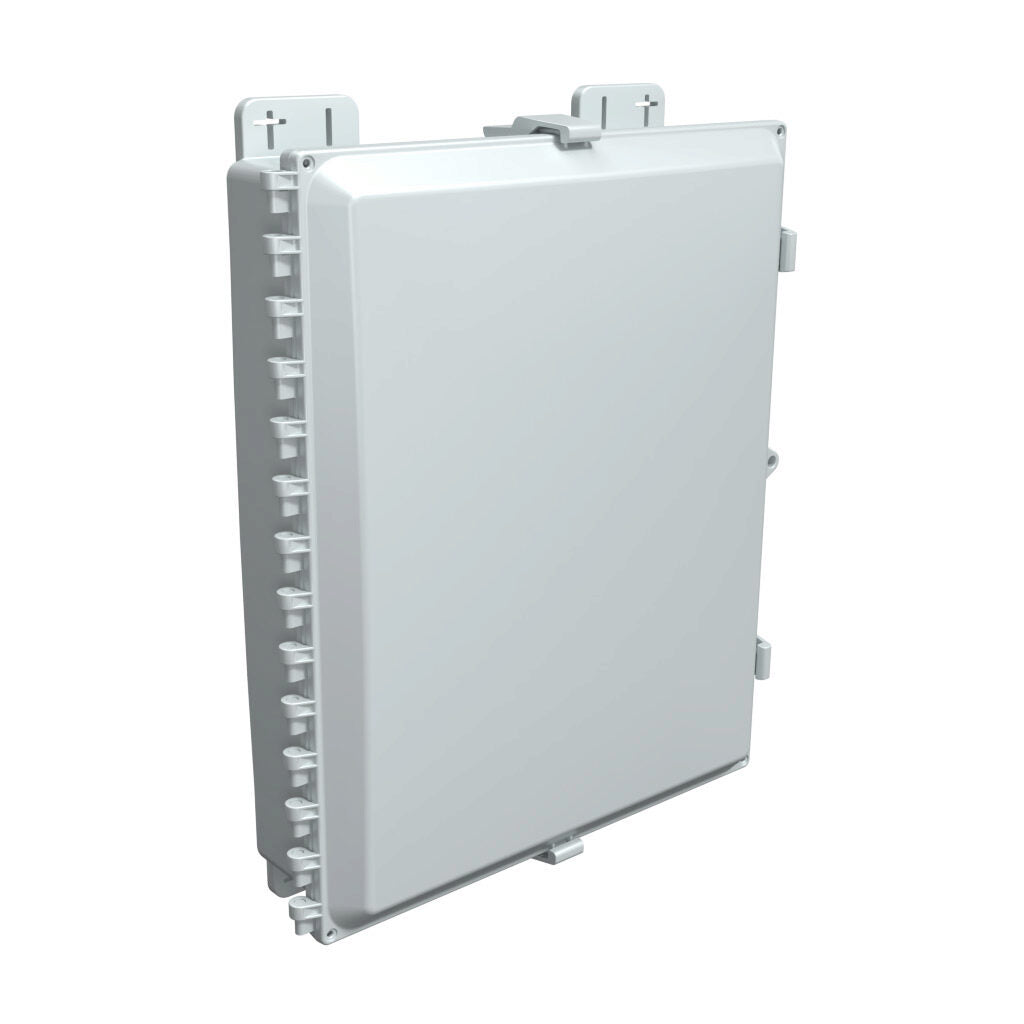 AttaBox Heartland SL series enclosure, NEMA 1/3R/4/4X/12, 20 x 16 x 4in (HxWxD), wall mount, polycarbonate, Pantone 7541 C light gray, single-door, polycarbonate quick-release latch.-AH20164