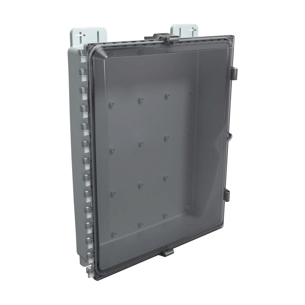 AttaBox Heartland SL series enclosure, NEMA 1/3R/4/4X/12, 20 x 16 x 4in (HxWxD), wall mount, polycarbonate, Pantone 7541 C light gray, smoked polycarbonate single-door, stainless steel quick-release latch.-AH20164CSS