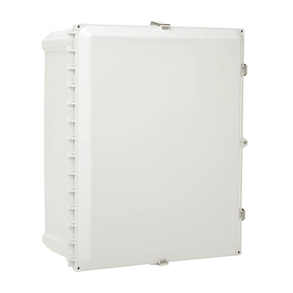 AttaBox Heartland series enclosure, NEMA 1/3R/4/4X/12, 20 x 16 x 8in (HxWxD), wall mount, polycarbonate, Pantone 7541 C light gray, single-door, stainless steel quick-release latch.-AH20168SS