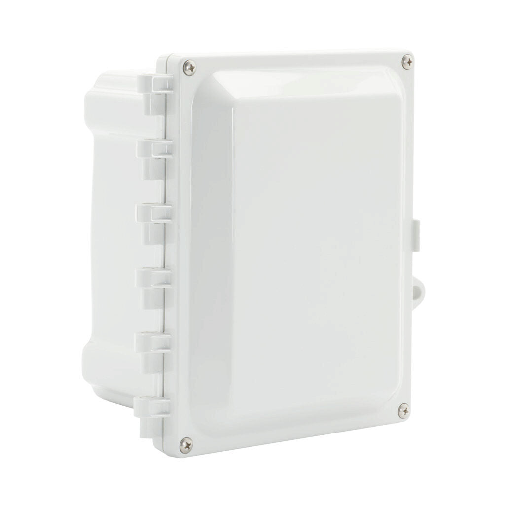 AttaBox Heartland series enclosure, NEMA 1/3R/4/4X/6P/12, 8 x 6 x 4in (HxWxD), wall mount, polycarbonate, Pantone 7541 C light gray, hinged screw cover.-AH864HW