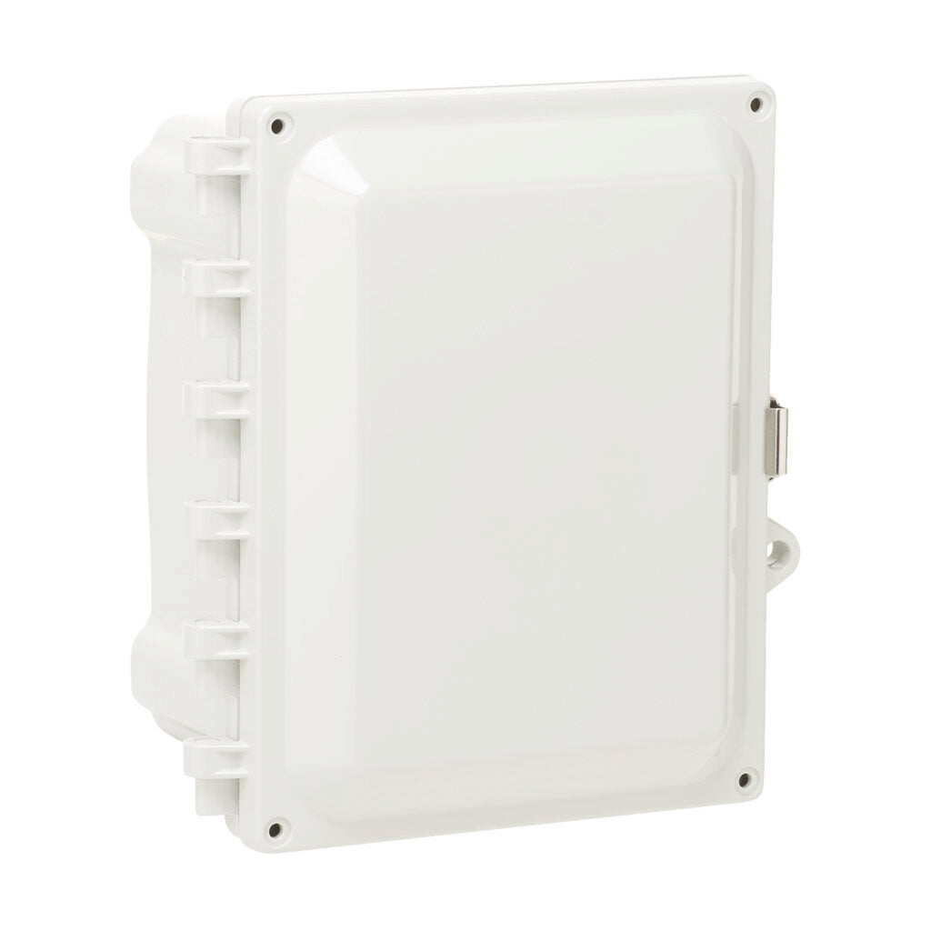 AttaBox Heartland series enclosure, NEMA 1/3R/4/4X/12, 8 x 6 x 4in (HxWxD), wall mount, polycarbonate, Pantone 7541 C light gray, single-door, stainless steel quick-release latch.-AH864SS